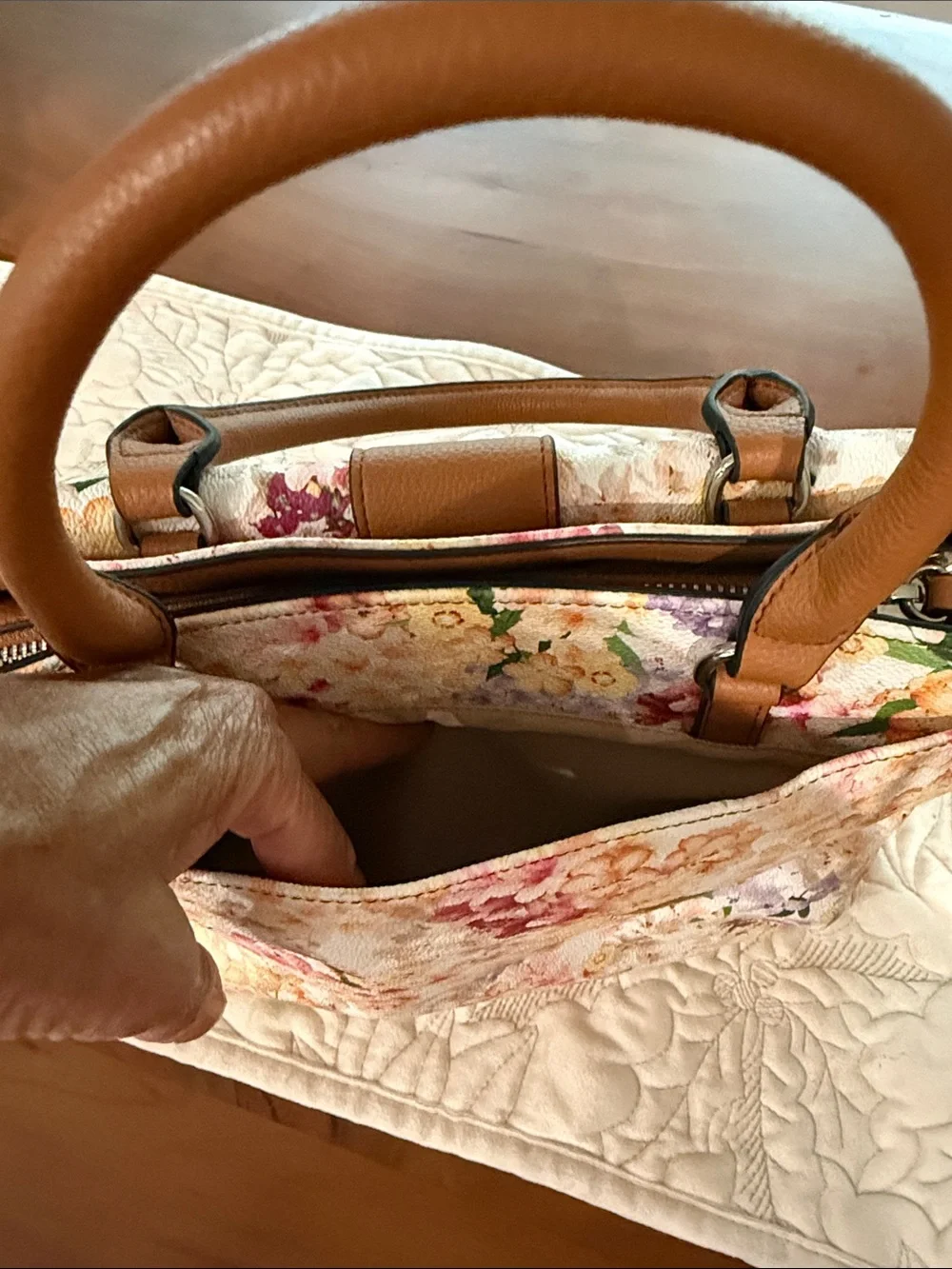 Dana Buchman Floral Multicolor Satchel with Brown Trim